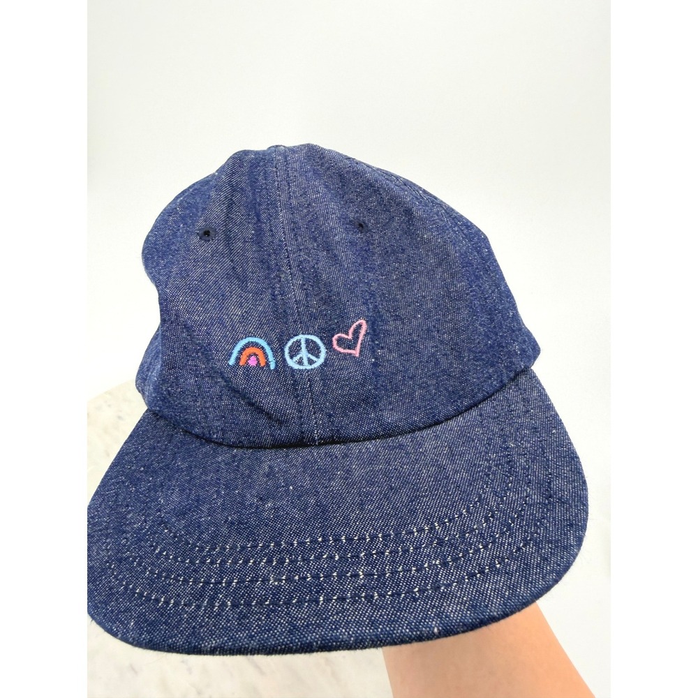 To The Market Denim Baseball Cap Embroidered Peace Heart Rainbow Blue Hat